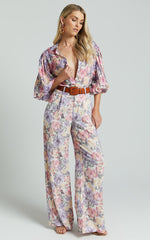 Amalie The Label - Sabine Puff Sleeve Button Through Blouse in Aurora Print