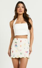 Amalie The Label - Malia Embroidered Scallop Hem Mini Skort in Tropical Oasis Print
