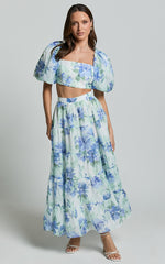 Amalie The Label - Rosa Crop Top and Tiered Maxi Skirt Two Piece Set in Elysian Print