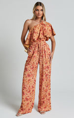 Amalie The Label - Adrienne Linen Look Blend Drawstring Wide Leg Pants in Valencia Print
