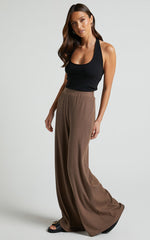 Amalthea Pants - High Waisted Jersey Rib Wide Leg Pants in Mocha
