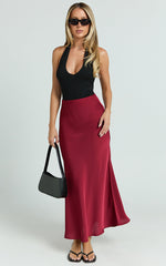 Amari Maxi Skirt - High Waisted Bias Cut Skirt in Wine