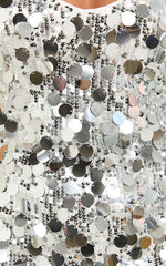 Amore Mini Dress - Sequin V Neck Slip Dress in Silver