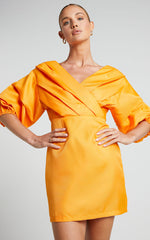 Anastasija Mini Dress - Off Shoulder V Neck Dress in Mango