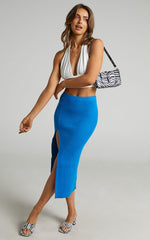 Andalucia Midi Skirt - Ribbed Side Split Skirt in Blue