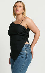 Andre Top - Asymmetric Shoulder V Hem Cami in Black
