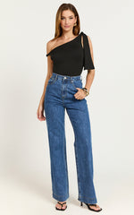 Anisha Top - One Shoulder Long Sleeve Top in Black