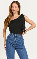 Anisha Top - One Shoulder Long Sleeve Top in Black
