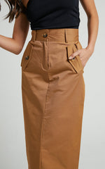 Anna Midi Skirt - High Waisted Cargo in Camel