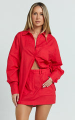 Dream Linen Blend Skort - High Waisted A Line Skort in Red