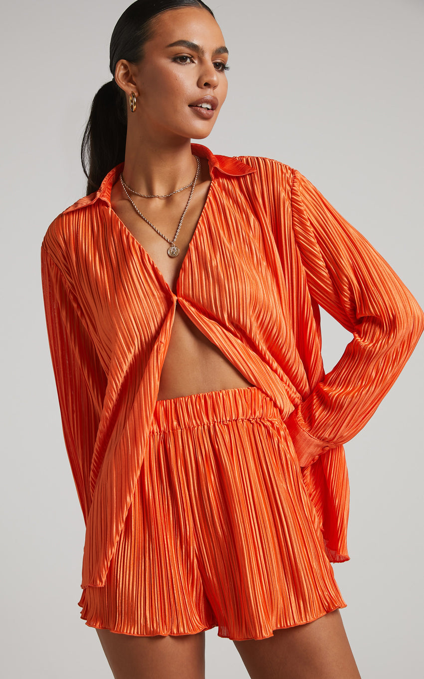 Archer Shorts - High Waisted Plisse Shorts in Orange