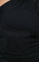 Arietty Midi Dress - One Shoulder Asymmetrical Ruched Dress in Black
