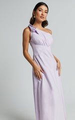 Ayah Midi Dress - One Shoulder Bow Detail Midi Dress in Lilac