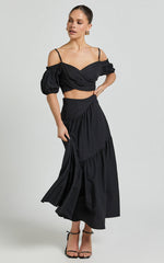 Bella Maxi Skirt - High Waist Tiered Maxi Skirt in Black