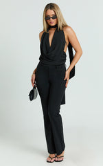 Berlina Top - Halter Neck Cowl Scarf Top in Black