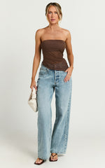 Bessie Top - Asymmetric Strapless Sheer Top in Chocolate