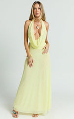 Bettina Maxi Dress - Low Cowl Neck Halter Bodycon Dress in Lemon