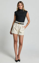 Brionne Top - High Neck Cap Sleeve Top in Black