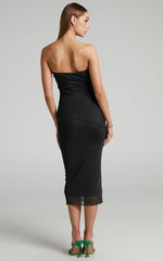 Brunetta Midi Dress - Strapless Mesh Dress in Black