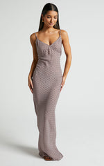 Brunita Midi Dress - V Neck Low Scoop Back Slip Dress in Moroccan Geo