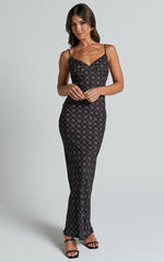 Brunita Midi Dress - V Neck Low Scoop Back Slip Dress in Sol De Cruz