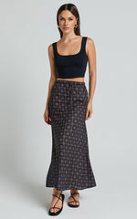 Brunita Midi Skirt - Low Waisted Drawstring Slip Skirt in Sol De Cruz Print