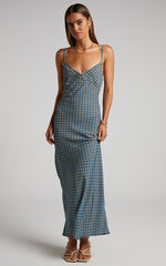 Brunita Midi Dress - V Neck Low Scoop Back Slip Dress in Tile Geo