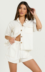 Brydie Two Piece Top and shorts Set - Denim Short Set in White