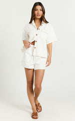Brydie Two Piece Top and shorts Set - Denim Short Set in White