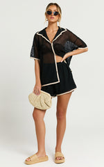 Cade Two Piece Top and  Shorts Set - Trim Knit Short Set in Black/Tan
