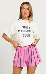 Camie Two Piece Top and Shorts Set -Spicy Margarita Club T-shirt Set in White/Pink