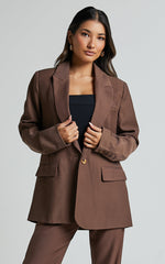 Caralina Blazer - Oversized Single Breasted Blazer in Chocolate