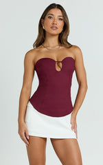 Carolyn Top - Strapless Cut Out Tailored Top in Wine