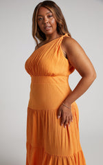 Celestia Midi Dress - Tiered One Shoulder Dress in Mango