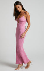 Charlee Midi Dress - Bodycon Sweetheart Cut Out Bust Thin Strap Dress in Pink