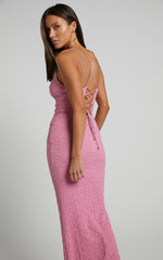 Charlee Midi Dress - Bodycon Sweetheart Cut Out Bust Thin Strap Dress in Pink