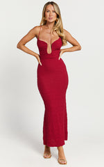 Charlee Midi Dress - Bodycon Sweetheart Cut Out Bust Thin Strap Dress in Red
