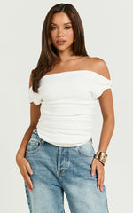 Cleo Top - Off Shoulder Curved Hem Top in White