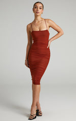 Coming For You Midi Dress - Mesh Dress in Chocolate Mesh