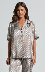 Rosetti Top - Relaxed Short Sleeve Button Through Blouse in Tessara Geometric Print