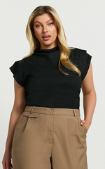 Brionne Top - High Neck Cap Sleeve Top in Black