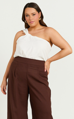 Bobbi Top - Linen Look Knot Detail One Shoulder Top in White