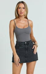 Daramie Bodysuit - Underbust Detail Bodysuit in Charcoal