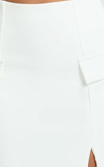 Davie Midi Skirt - High Waist Split Front Skirt in White