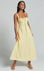 Debby Midi Dress - Bust Tie Front Sleeveless A Line Dress in Lemon