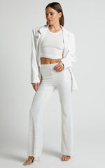 Deliza Pants - Mid Waisted Sequin Flare Pants in Iridescent White