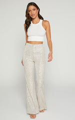 Deliza Pants - Mid Waisted Sequin Flare Pants in Champagne