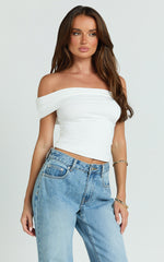 Demi Top - Off Shoulder Short Sleeve Top in White