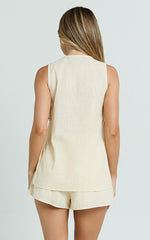 Devon Two Piece Set - Open Side Detail Top & Short Linen Look Set in Butter