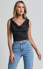 Doris Top - Cowl Neck Crop Top in Black